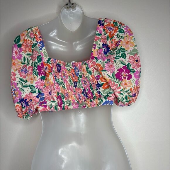 Anthropologie Abel The Label Floral Crop Top puff sleeves bright size small - Picture 3 of 5